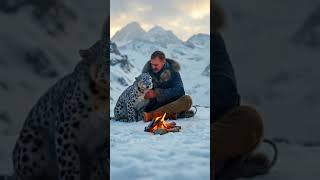 Snow Leopard Approaches Man in Wild, Gives Him a Hug