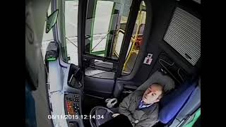 In Moscow, a bus driver fell a sleep and crashed into a pole.