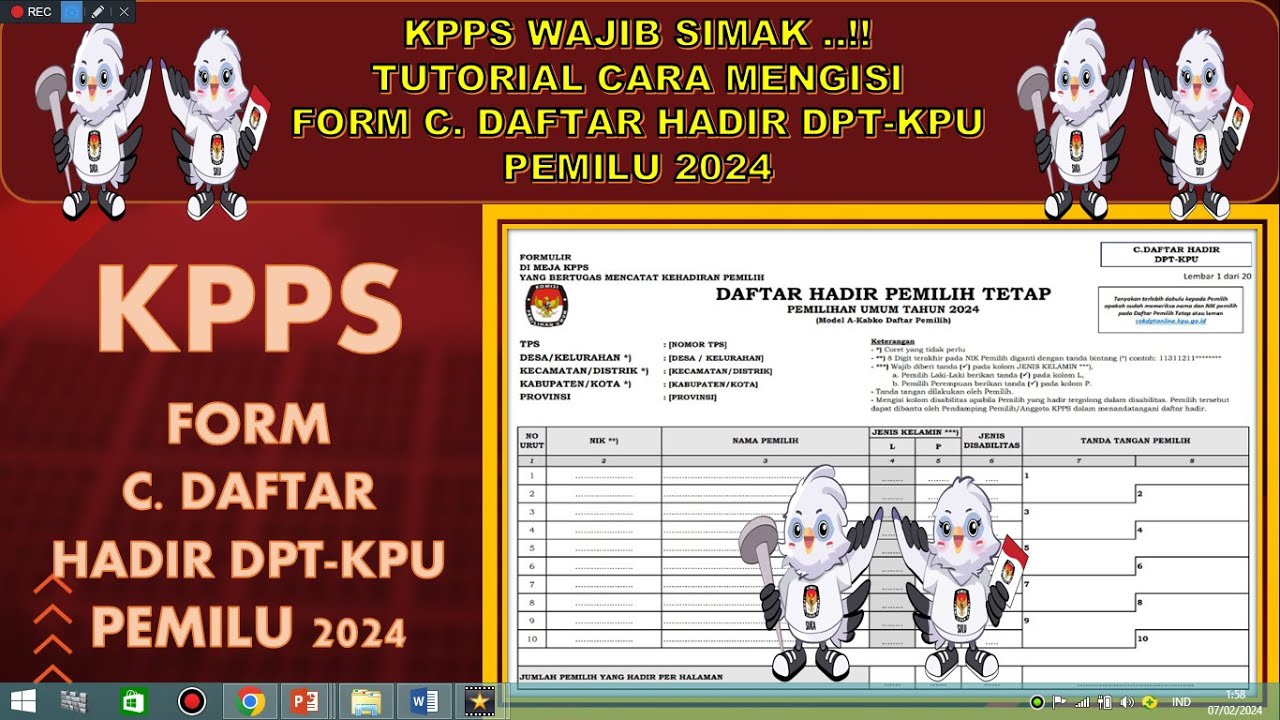 TUTORIAL CARA MENGISI FORMULIR C. DAFTAR HADIR DPT-KPU PEMILU 2024 ...