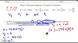 Constant Acceleration Problems