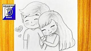Valentine's Day cute couple drawings for beginners ❤️/ Easy drawings for girls / Pencil drawing