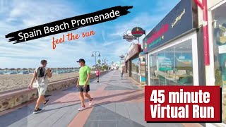 Beach Promenade Run in Spain | Immersive 45 Minute Workout
