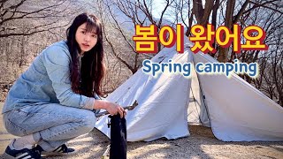 봄맞이 특별한 캠핑을 다녀왔어요/ 비닐하우스 미나리삼겹살/ 미나리 전/ feat.꽃놀이/ springcamp/ 여자 둘 봄미나리 캠핑