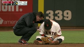 CIN@SF: Pena injured by deflection, stays in the game