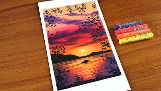 Easy Oil Pastel Sunset Landscape Painting for beginners | Oil Pastel Drawing