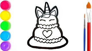Menggambar dan mewarnai kue ulang tahun unicorn warna warni untuk anak-anak