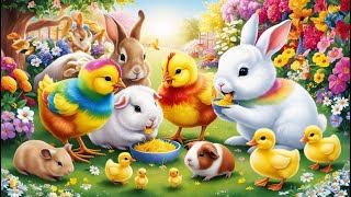 Catch cute chickens, colorful chickens, rainbow chickens, rabbits, cute cats, ducks, guinea pigs