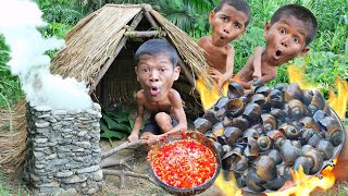 Building complete : build a hut and cooking snail eating delicious | primitive technology
