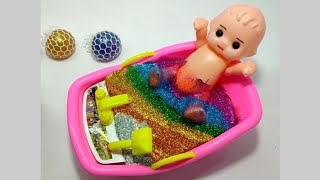 Satisfying Video l How to Make Rainbow Bathtub with Mixing Slime from Glitter Cutting ASMR