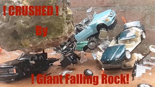 Five Scale 1/24 Model Cars CRUSHED By Giant Falling Rock - Super Slow Motion