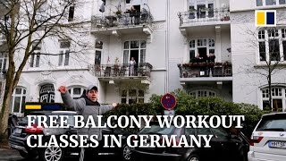 Fitness trainer in Germany leads free balcony exercises to fight social distancing blues