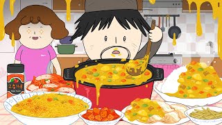 카레 한 솥 먹방! (카레밥,카레라면,카레만두) 애니먹방/ Curry Rice \u0026 Kimchi Mukbang /Animation ASMR/foomuk/푸먹