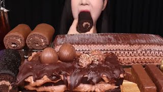 ASMR MUKBANG CHOCOLATE DESSERTS, Ice Cream Cake, Swiss Roll \u0026 Chocolate Mousse