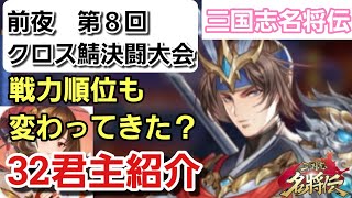 【三国志名将伝】前夜：第8回クロスサーバー決闘大会！戦力順位も大きく変化！各鯖から集まってきた32君主の猛者を紹介！今回の戦いも熱くなりそうだ！！！