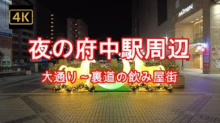 4K【夜の府中駅周辺】ぶらぶら散歩【クリスマスイルミネーション2021】【府中駅と周りのお店などを見ながら歩きます】【大通りから裏道の飲み屋街まで】