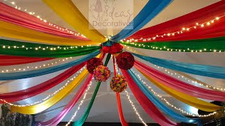 Decoración con luces y telas de colores - Temática Mexicana
