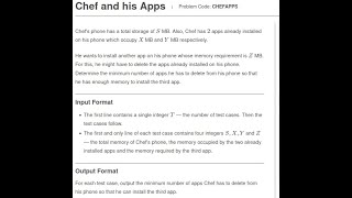Chef and his Apps Problem Code: CHEFAPPS