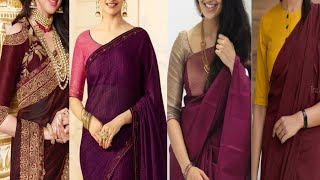 Maroon Saree with contrast blouse designs ideas..