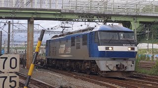 【豪快なジョイント音！】JR貨物 EF210-131号機+コキ24B 岡A1仕業[5062レ] 東京タ行 花月園前踏切通過！[2023.08.08(火)]