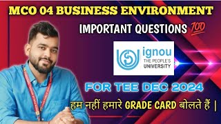 MCO 04 🌟 Important Questions for MCO-04 Business Environment - IGNOU December 2024 🌟