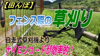 【田んぼ・草刈り】獣害柵・金網フェンス際や電気柵部分の草刈りはナイロンコードが効率的です。