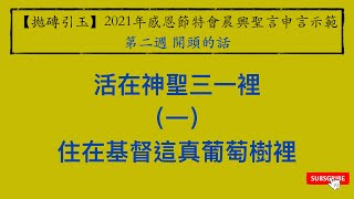 【拋磚引玉】 W2D0｜活在神聖三一裡（一）住在基督這真葡萄樹裡｜2021感恩節特會晨興聖言第二週｜TGC｜開頭的話