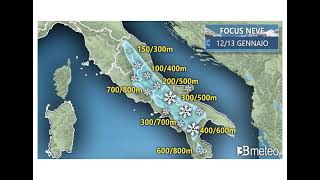 previsioni meteo 12/1/2025: venti artici, neve su Abruzzo, Molise e Puglia,  Campania e Basilicata.