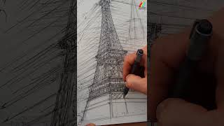 How to draw the Eiffel Tower in oblique perspective during the Paris 2024 Olympic Games? TOUR EIFFEL