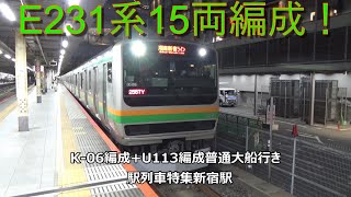 E231系15両編成！K-06編成+U113編成普通大船行き　駅列車特集　JR湘南新宿ライン　新宿駅1番線　その8