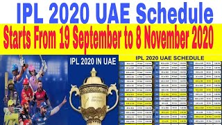 IPL 2020 Schedule UAE| IPL 2020 UAE Latest Update Timing Venues Grounds Matches Schedule