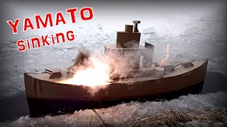 Explosions and sinking of the Yamato cardboard battleship