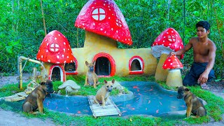Build Muddy Mushroom Model House And Fish Pond Around Dog Shelter