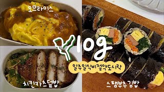 흔한 재료로 맛있게〰️식비절약도시락🐋치킨카츠덮밥, 스팸부추김밥, 오므라이스