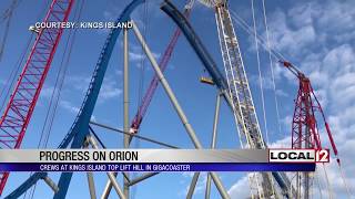 Crews place top piece for Kings Island's new giga-coaster's lift hill