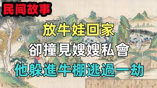 民間故事；放牛娃回家，卻撞見嫂嫂私會，他躲進牛棚逃過一劫