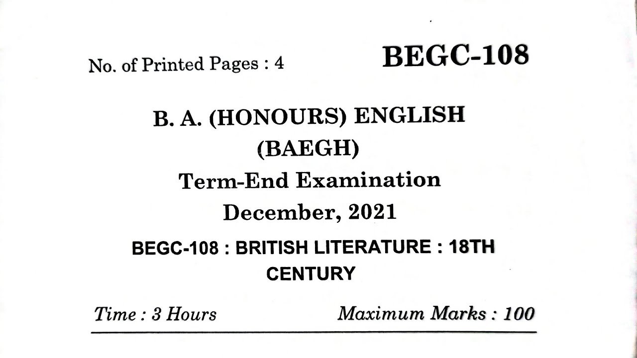 IGNOU BA ENGLISH HONOURS (BAEGH)/BEGC-108//Question Paper December 2021 ...