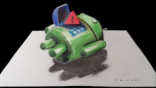 DRAWING ANDROID - How to Draw Android Red Triangle - 3D Trick Art