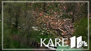 Aerial footage shows size of debris field from house explosion that killed 2