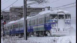 雪まみれの115系N34ﾘﾆｭｰｱﾙ新潟色編成信越本線下り快速新潟行き3481M【4K】