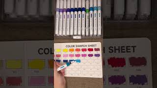 Swatching the shuttle art auto fill acrylic markers on white paper ￼