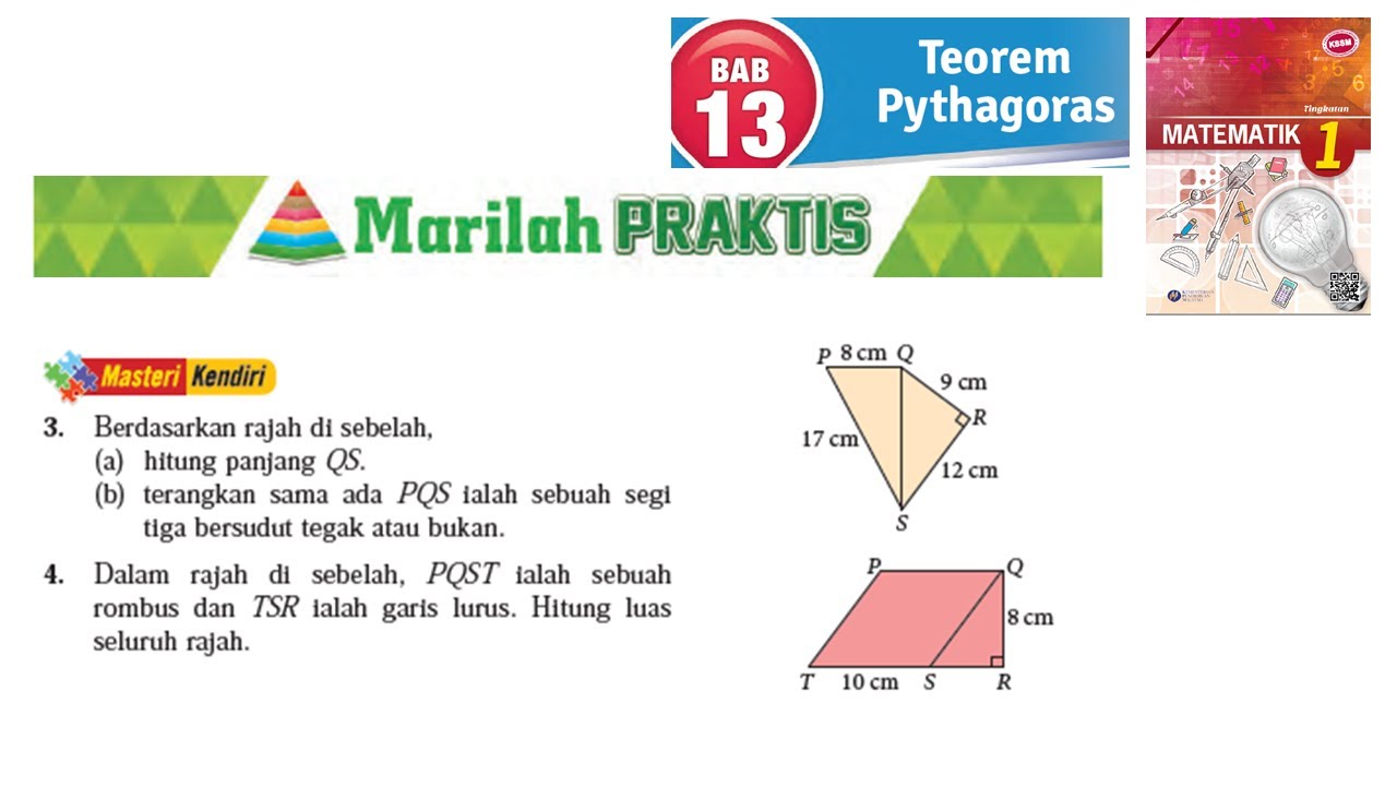 KSSM Matematik Tingkatan 1 Bab 13 Teorem Pythagoras Marilah Praktis No3 ...