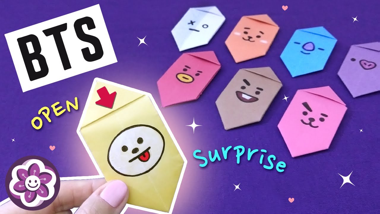 BTS BT21 Mini Origami SURPRISE MESSAGE CARD For ARMY Friends 💌| DIY BTS ...