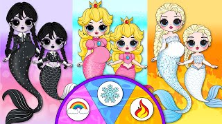 NEW FASHION for Mermaid Family: Peach Princess, Elsa Princess & Wednesday/ DIYs Paper Dolls & Crafts