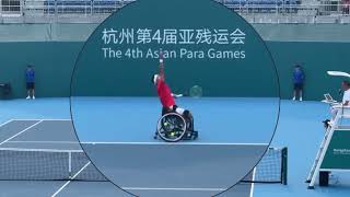 Oda Tokito, Japanese wheelchair tennis player has his own habit of depositing the balls on the wheel