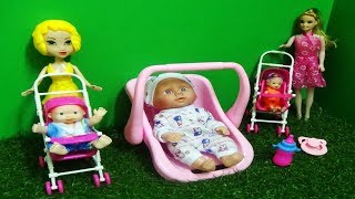 MINI BABY TOYS FOR KIDS WITH MINI BABY PRAM ,BABY STROLLER AND BABY COT