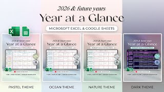 Year at a Glance - 2026 & Future Years - Annual Planner - Calendar - Excel and Google Sheets