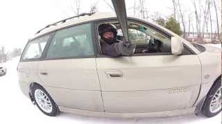 Subaru Outback goes ice racing - gopro on a stick!