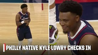 Kyle Lowry checks in, makes first bucket in Philadelphia 76ers debut 🔥 | NBA on ESPN