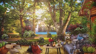 Cozy Summer Ambience | Cozy Cabin Porch  in a Beautiful Garden | Summer River Ambience
