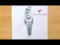 Father's Day Special Drawing || Easy way to Draw Father and Daughter -Step by Step